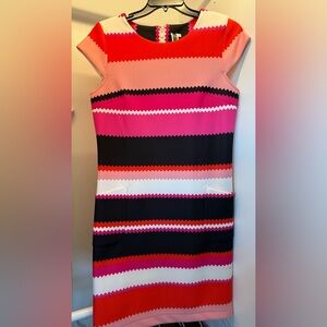 Colorful pink/black/white Striped Women's Dress with pockets short sleeve